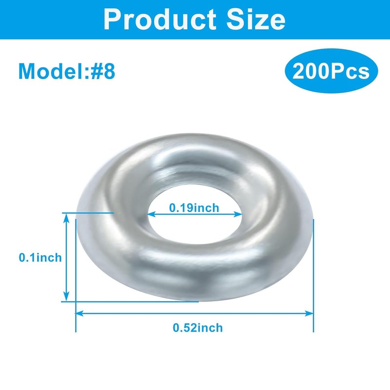 OSVJE 200 Qty #8 Stainless Countersunk Finish Washers, 304 Finish Gasket Steel Finishing Washers, Silver Finishing Cup for Construction/Builders - Image 2